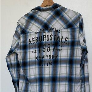 Aeropostale Blue Green White Plaid Men's M Shirt